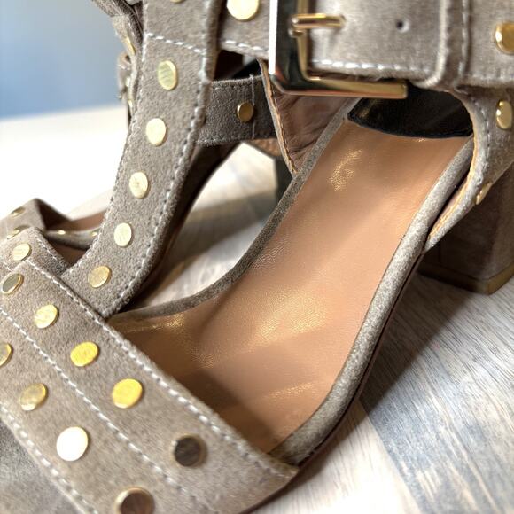 Laurence Dacade Suede Studded Block Heel Sandals Gray Taupe EU 37.5 US 7.5 Italy - Picture 12 of 13